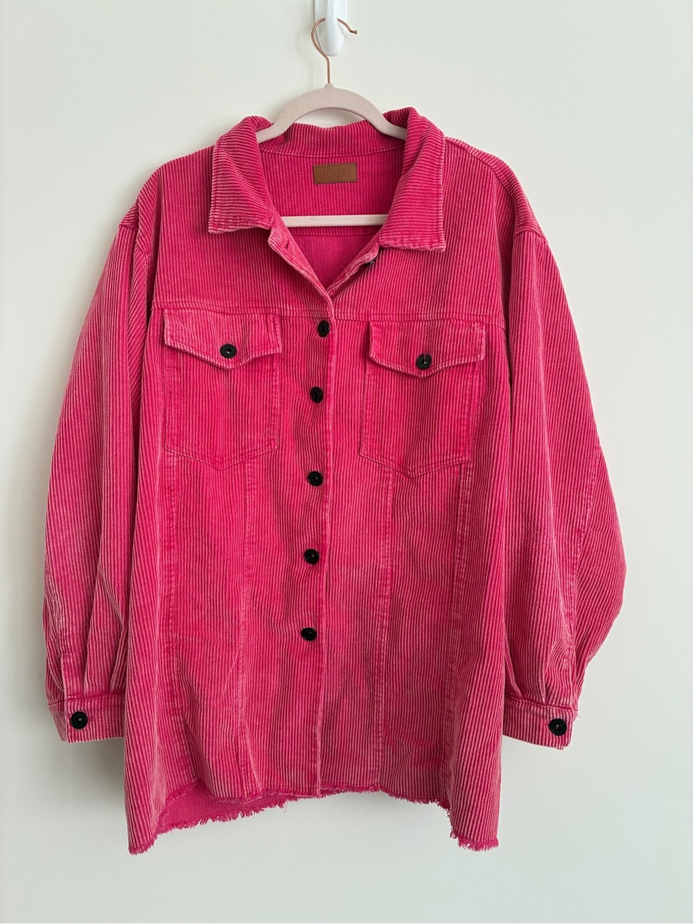 Umgee Bright Pink Cotton Corduroy Button Shirt Jacket size large